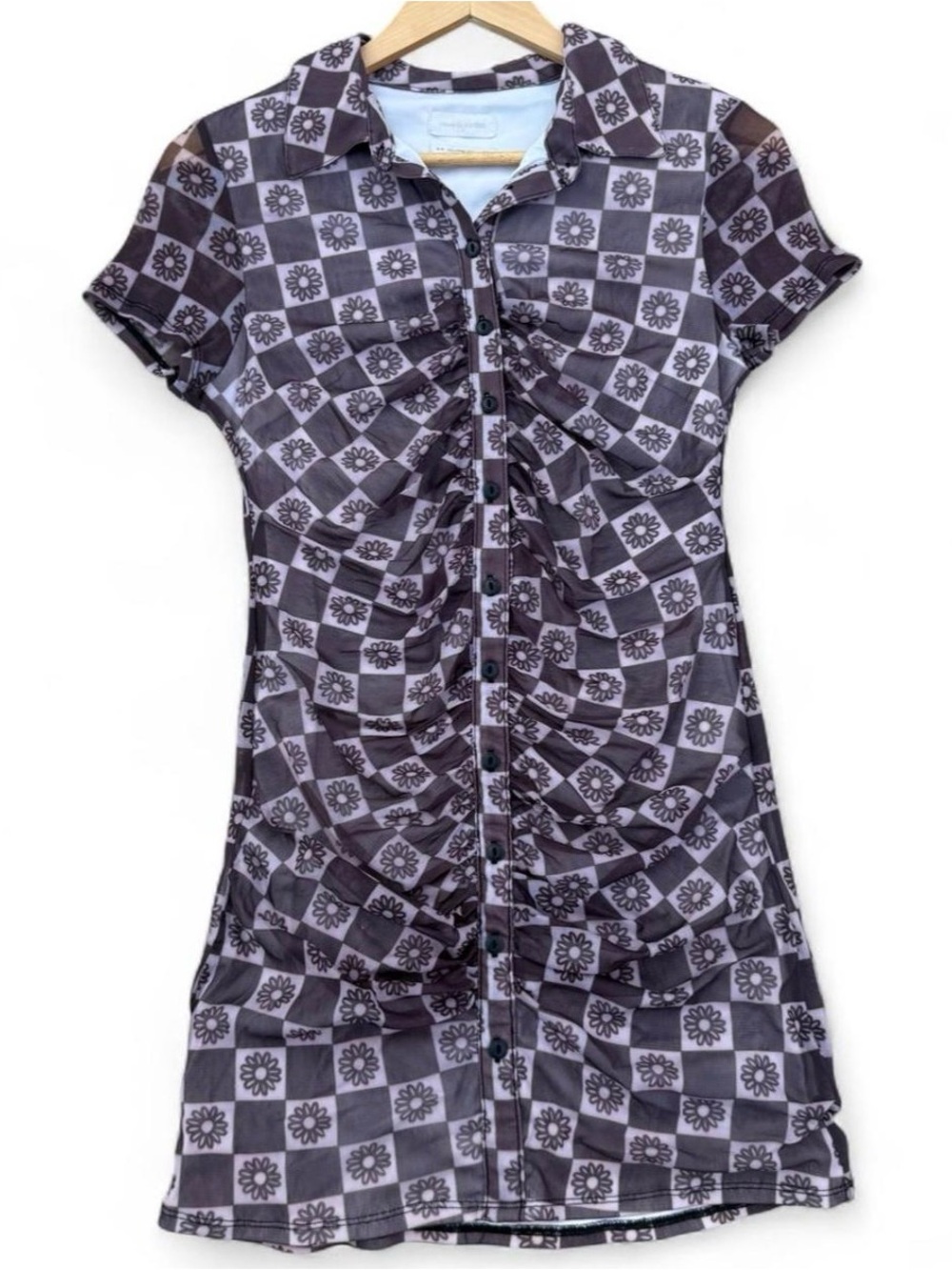 Urban Outfitters Riko Mesh Checkerboard Mini Dress – Y2K Indie Sleaze Bodycon